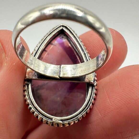 Pear cut Amethyst Cabochon ring in solid Sterling silver! - Picture 5 of 13